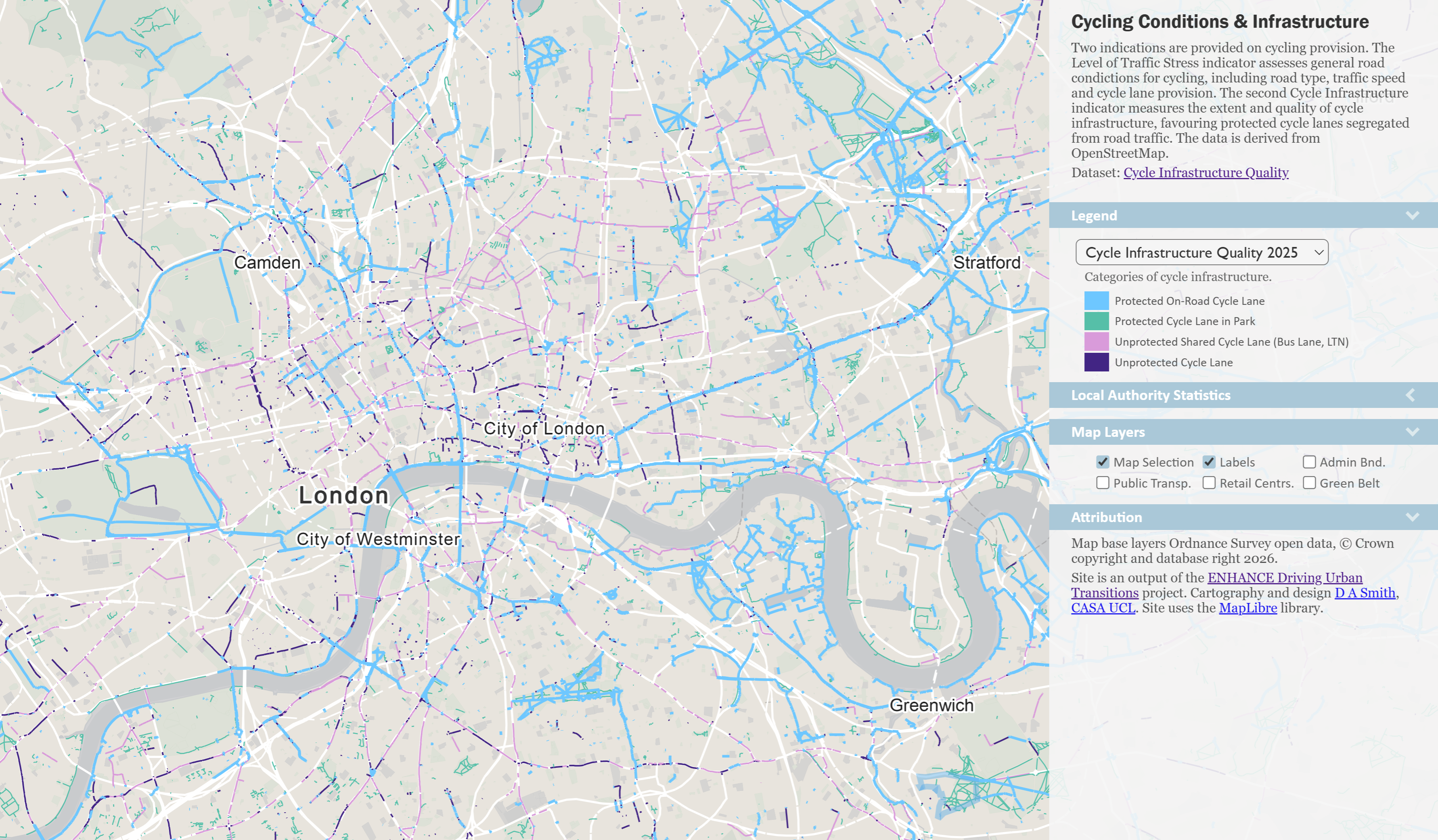 Cycle infrastructure map for London