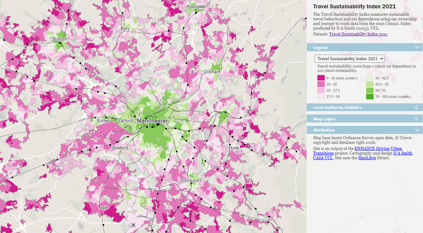 Travel Sustainability Index map for Manchester